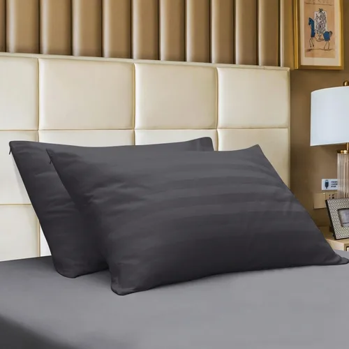 Vista 30 de Juego de 2 protectores de almohada estándar, 100% algodón egipcio con cremallera, 400 hilos, tejido satinado, algodón, color beige, fundas