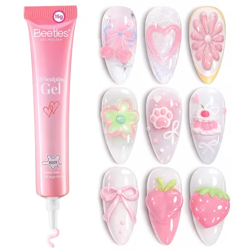 Vista 8 de Beetles - Gel de uñas sólido constructor, gel transparente 3D de 1.06 onzas para esculpir, gel de construcción de gel duro con polvo de uñas