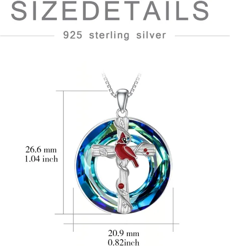 Vista 6 de POPKIMI Collar con colgante de cardenal rojo, plata de ley S925, joyería cardenal de cristal de pájaro rojo conmemorativo de árbol cardenal rojo