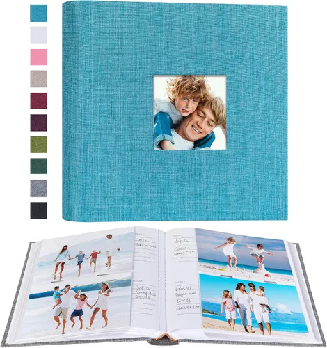 Vista 39 de Mublalbum - Pequeño álbum de fotos 4x6 con cubierta de lino y áreas de notas, libro de fotos con bolsillos verticales para boda, familia, bebé