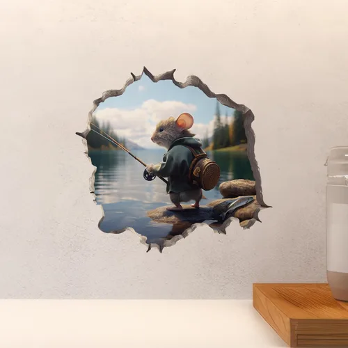 Vista 5 de Pegatina de pared 3D con agujero de ratón de pescador con agujero de ratón