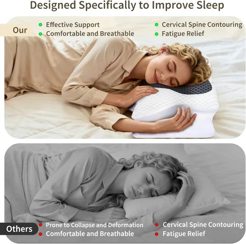 Vista 7 de Almohada cervical para el cuello para dolor de cuello, almohada ortopédica de espuma viscoelástica con diseño contorneado, almohadas de apoyo