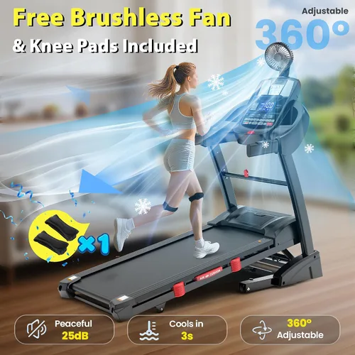 Vista 3 de Cinta de correr con inclinación automática del 15% de capacidad de 400 libras, máquina de correr plegable de 5.1 HP para el hogar con mango