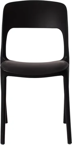 Vista 4 de Silla de comedor moderna de plástico para exteriores con respaldo curvado abierto, color negro