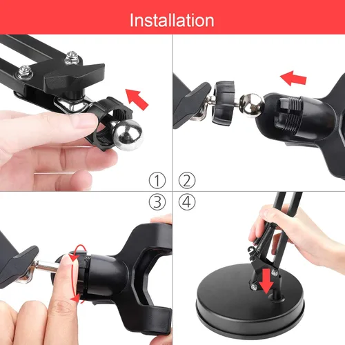 Vista 6 de Chromlives Soporte de teléfono superior - Soporte de brazo articulado con base, soporte ajustable para teléfono y tableta 360 grados