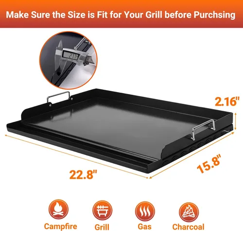 Vista 2 de Skyflame Plancha Universal de Parrilla de 23"x16", Parrilla Plana de Superficie de Cerámica Antiadherente para BBQ con Manija y Ranuras para Grasa