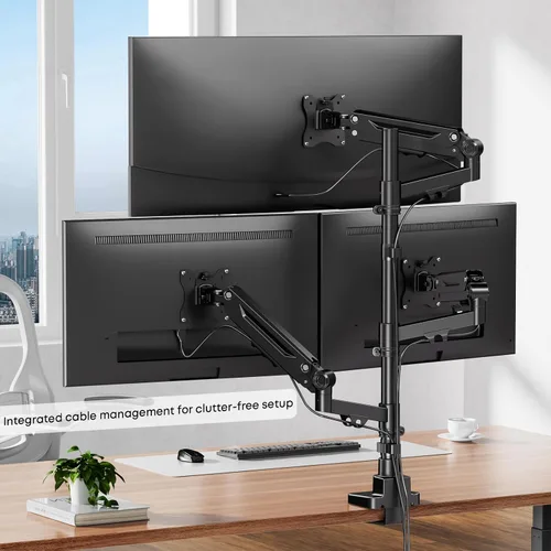 Vista 6 de Soporte para monitor triple para pantallas de hasta 35 pulgadas, soporte ultraancho de alta resistencia con brazo de resorte de gas de 26.5 lbs