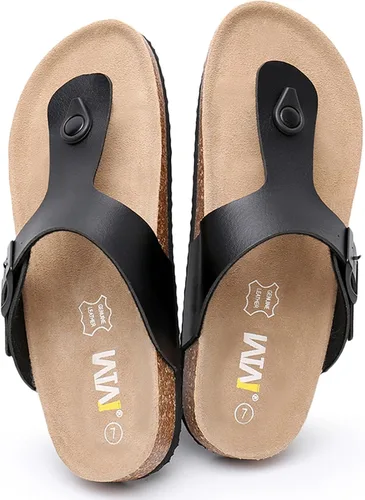 Vista 4 de Sandalias cómodas para mujer, sandalias de gamuza de vaca con plantilla de corcho para mujer con hebilla de correa ajustable, sandalias de playa