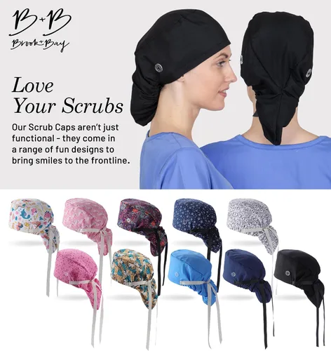 Vista 4 de Gorras quirúrgicas para mujer para cola de caballo, gorras quirúrgicas para cabello largo, gorra de enfermera, gorras para enfermeras, gorra