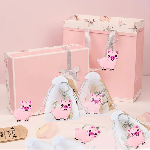 Vista 6 de Paquete de 40 llaveros de cerdo rosa, recuerdo de fiesta para amantes del cerdo rosa, regalo de regreso de invitados, fiesta temática de animales