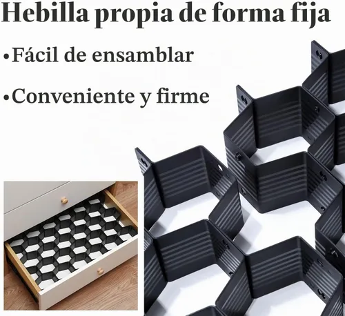 Vista 3 de Separador de panal de abejas, organizador de cajones ajustable, para ropa interior, cinturón, bufanda, calcetines (negro)