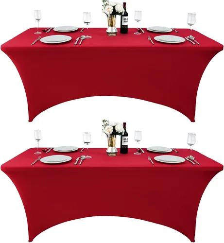 Vista 60 de Paquete de 2 Cubiertas de Mesa de Spandex de 4 pies para Mesas Plegables Rectangulares - Manteles Elásticos Ajustados Resistentes a las Arrugas
