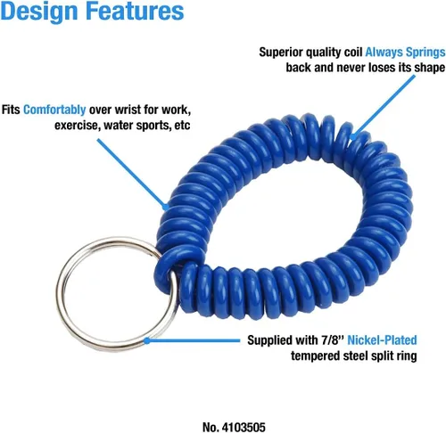 Vista 32 de Lucky Line - Resorte de muñeca en espiral de 2 pulgadas de diámetro con llavero de acero, multicolor, pulsera flexible para muñeca, se estira hasta