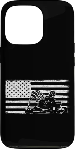 Vista 10 de iPhone 16 Go Kart Racing American Flag Vintage Case