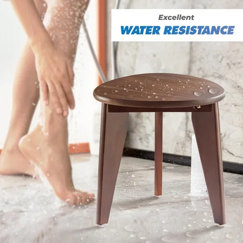 Vista 6 de BLUEWEST Taburete de ducha para afeitarse piernas, reposapiés de madera de acacia (nogal, asiento redondo)
