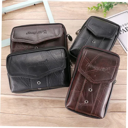 Vista 4 de TENDYCOCO Paquete de 1 bolsa de cintura para hombres monedero para hombres bolso vertical para teléfono móvil bolsa de cuero genuino hombres negro