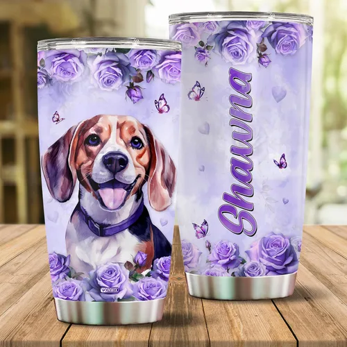 Vista 2 de Regalos personalizados de Beagle para mujeres, esposa, hija, mamá, niña, vaso de acero inoxidable aislado de 20 onzas, taza de viaje, taza de café