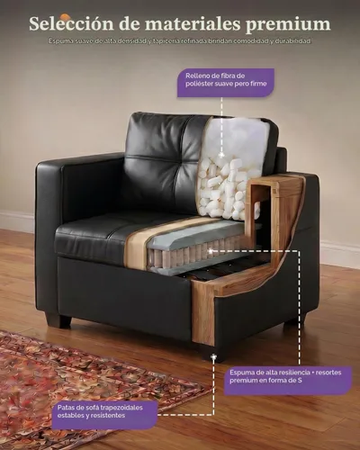 Vista 5 de Silla decorativa de piel sintética negra, sillón copetudo de gran tamaño para sala de estar Negro