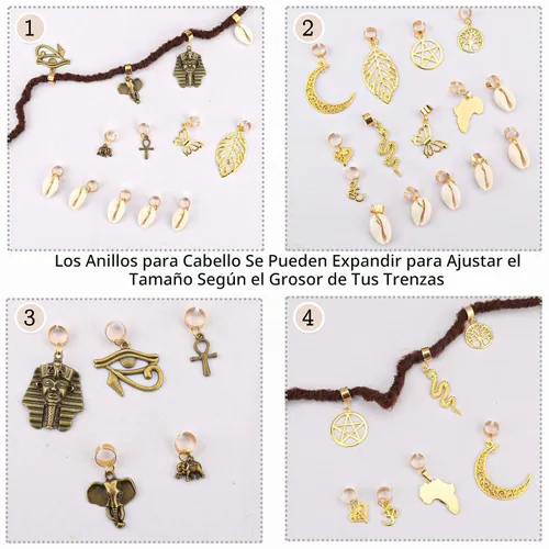 Vista 3 de Messen 20 piezas de trenzas para el cabello, 15 estilos vintage africanos, dijes con dije de concha de mariposa, accesorios para el cabello