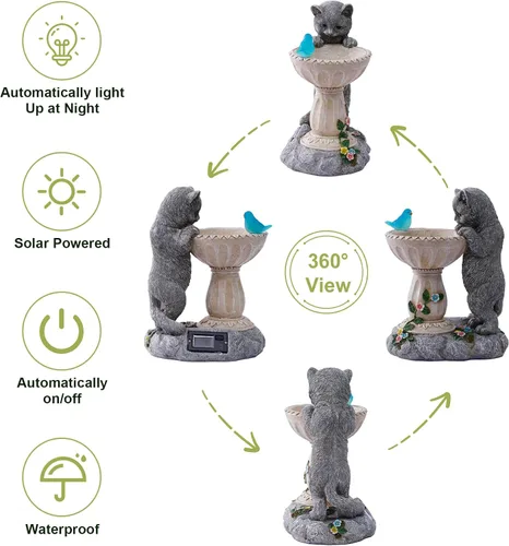 Vista 4 de Estatuas de gato para baño de pájaros: esculturas al aire libre para jardín, césped, patio, balcón, porche, regalos únicos para madres y abuelas