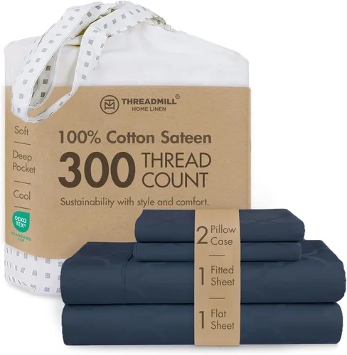 Vista 12 de Threadmill Juego de sábanas de algodón Twin Sábanas 100% algodón para cama tamaño Twin Juego de sábanas de satén jacquard damasco con bolsillo