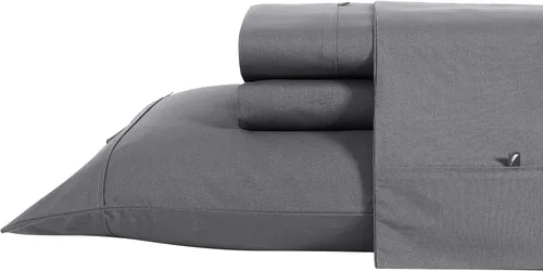Vista 2 de Nautica - Juego de sábanas tamaño King, sábanas refrescantes nítidas y confeccionadas con una sensación ligera y suave de percal de algodón - Gris