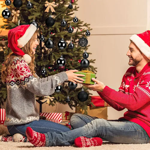 Vista 7 de Aitsite Juego de 100 adornos para árbol de Navidad, miniesferas inastillables para decoración de Navidad (negro)