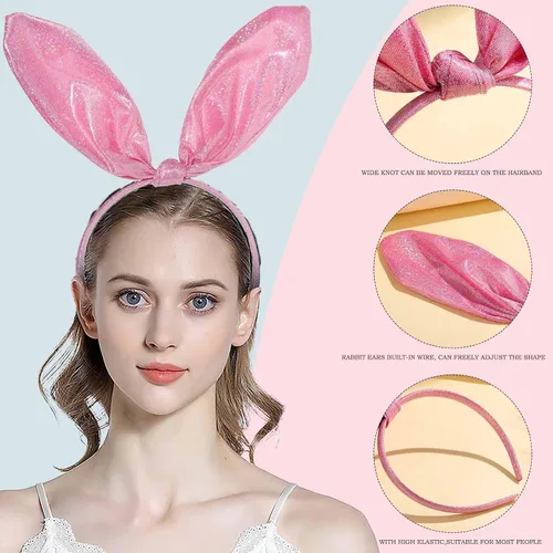 Vista 4 de Orejas de conejo blancas con orejas de conejo peludas, diadema de orejas de conejo, accesorios para el cabello para mujer