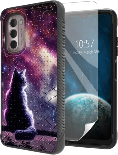 Vista 10 de Funda para Moto G Stylus 5G 2021 con protector de pantalla, a prueba de golpes, 2 en 1, parte trasera duradera de policarbonato duro texturizado