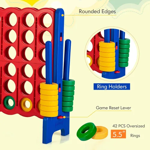Vista 3 de HONEY JOY Juego gigante gigante de 4 a punta, juegos gigantes para patio al aire libre para la familia, 42 anillos jumbo y deslizador de liberación