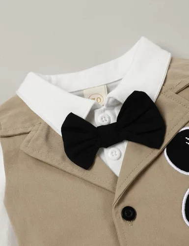 Vista 2 de Ropa de bebé recién nacido, trajes de caballero, mameluco de manga larga, traje de esmoquin con corbatín