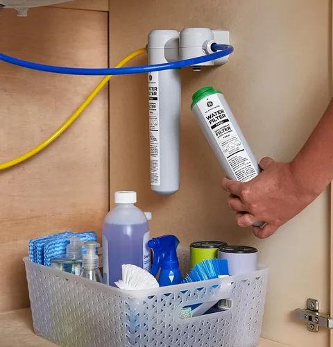 Vista 2 de GE Reemplazo del filtro de agua para debajo del fregadero, flujo doble, reduce los sedimentos, el óxido y otras impurezas del agua, se adapta al