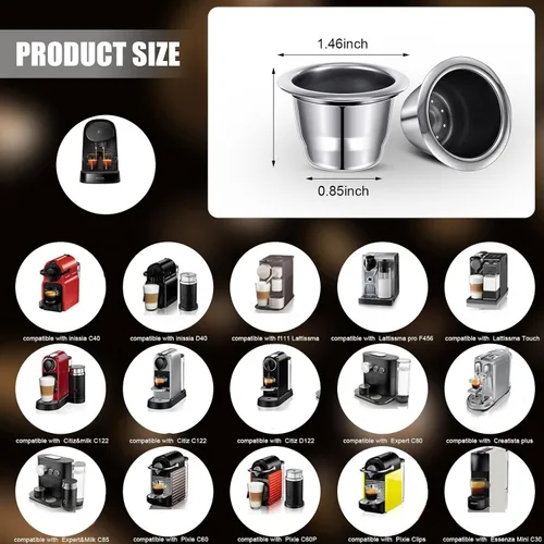 Vista 3 de Didaey Cápsulas de Espresso Reutilizables de Acero Inoxidable Vainas de Café Recargables Cápsulas de Espresso Reutilizables con Sellos de Papel