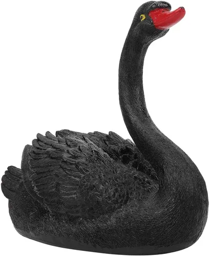 Vista 7 de Cyrank Escultura de estanque, adorno de cisne flotante de simulación, estatua de cisne negro, estatua de ganso de jardín, decoración de césped