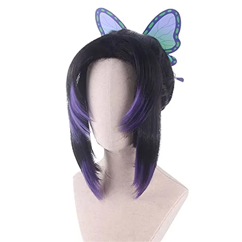 Vista 3 de BYOOTI Peluca de cosplay de anime Demon Slayer Kochou Shinobu de Kochou Shinobu, color morado degradado, Kimetsu no Yaiba, pelucas de disfraz