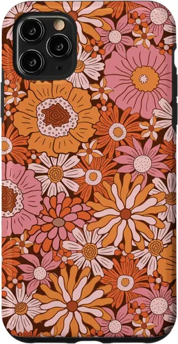 Vista 13 de Retro Flowers Meadow Floral Groovy 60s Pink Orange Brown Case for iPhone 17