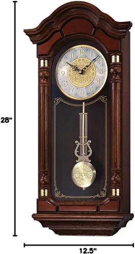 Vista 5 de Seiko QXH004BLH - Reloj de pared con péndulo de madera de roble con campanillas, marrón oscuro, 28 x 12.5 x 6 pulgadas