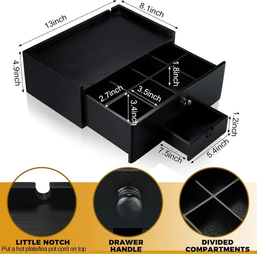 Vista 3 de Cinnvoice Organizador de bolsas de té Caja de almacenamiento de té de Negro