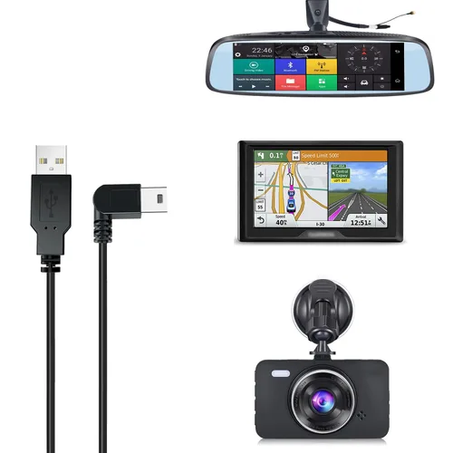 Vista 2 de Cable de carga para cámara de salpicadero, mini USB de 6.5 pies, espejo de cámara de salpicadero, cable de alimentación GPS, compatible con Garmin