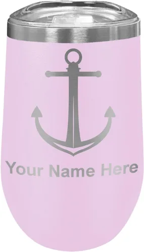 Vista 19 de LaserGram Vaso de vino de acero inoxidable de doble pared, ancla de barco, grabado personalizado incluido (negro)