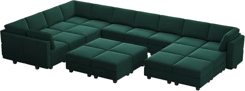 Vista 7 de Belffin Sofá modular grande con asiento de almacenamiento, sofá en forma de U de gran tamaño con diván reversible con sofá modular con terciopelo