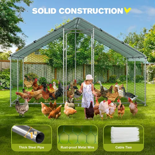 Vista 4 de Gallinero grande de metal con cubierta impermeable, para exteriores, patio trasero, granja, anti-UV, jaula en forma de espuela para aves, patos