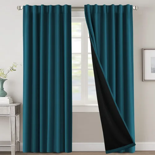Vista 112 de H.VERSAILTEX Cortinas 100% opacas para dormitorio con forro negro, cortinas de oscurecimiento de habitación completa, con aislamiento térmico