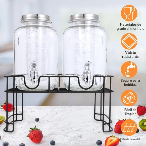 Vista 3 de Dispensadores de bebidas de vidrio de 1 galón para fiestas, juego de 2, dispensador de bebidas con infusor y soporte de frutas, dispensador de jugo