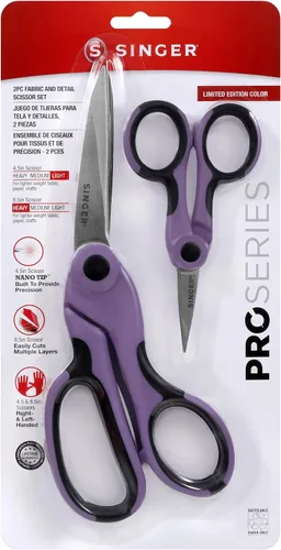 Vista 2 de SINGER ProSeries - Juego de tijeras de tela resistentes de 8.5 pulgadas y 4.5 pulgadas para detalles de manualidades, color morado lila, juego de 2