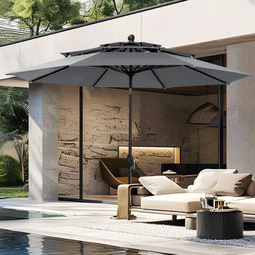 Vista 12 de PHI VILLA Sombrilla de patio de 10 pies, sombrilla de mesa grande ventilada de 3 niveles para exteriores, con 8 varillas resistentes y poste