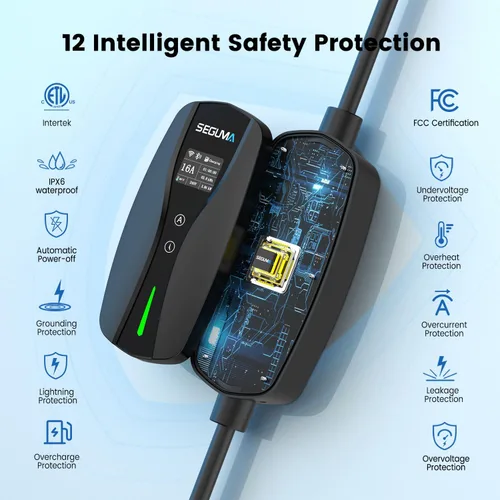 Vista 6 de Cargador EV de nivel 1/2, control de corriente ajustable Wi-Fi/App de 16 amperios, enchufe NEMA 5-15 certificado ETL/adaptador NEMA 6-20, retardo