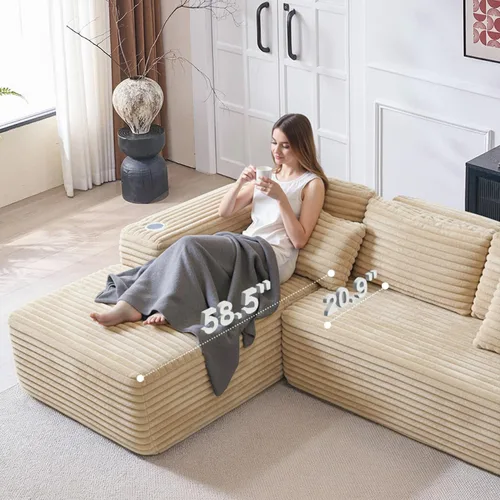 Vista 8 de Sofá modular Cloud con diván en forma de L, moderno sofá modular con asiento profundo, portavasos integrado y bolsillo de almacenamiento para sala