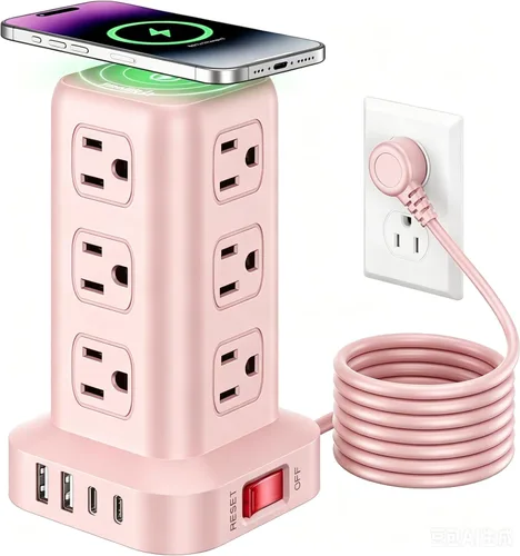 Vista 17 de SMALLRT - Cable de extensión con múltiples tomas, torre de regleta de alimentación con protector de sobretensiones, extensor de salida con 12