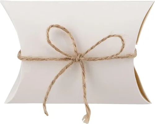 Vista 4 de MANCHAP 200 cajas de almohada de papel kraft blanco de 3.5 x 2.5 pulgadas, pequeñas cajas de dulces blancos, cajas de agradecimiento para recuerdos